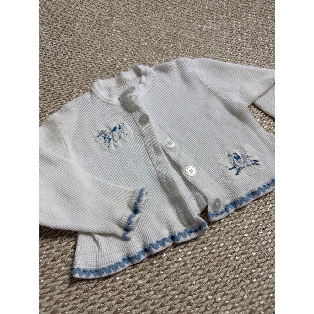 Three Girls waffle Knit Cardigan Farm Animal Cow Lamb vintage 90's Cottagecore 3